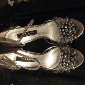 NEW..Nina by New York silver and pearls open toe heels never WORN sz 7
